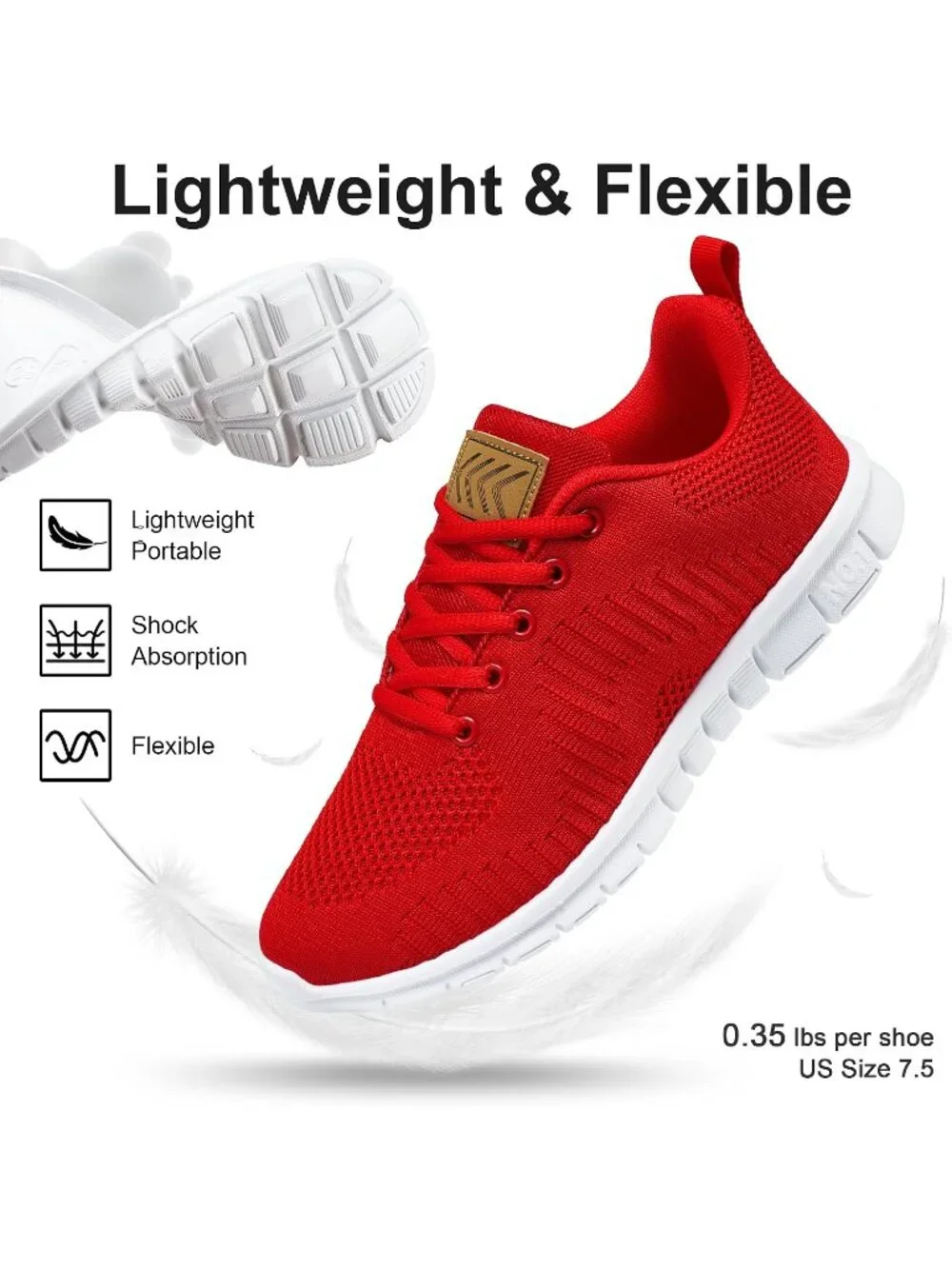Women's Red Lightweight Non Slip Comfortable Breathable Pull On Sneakers